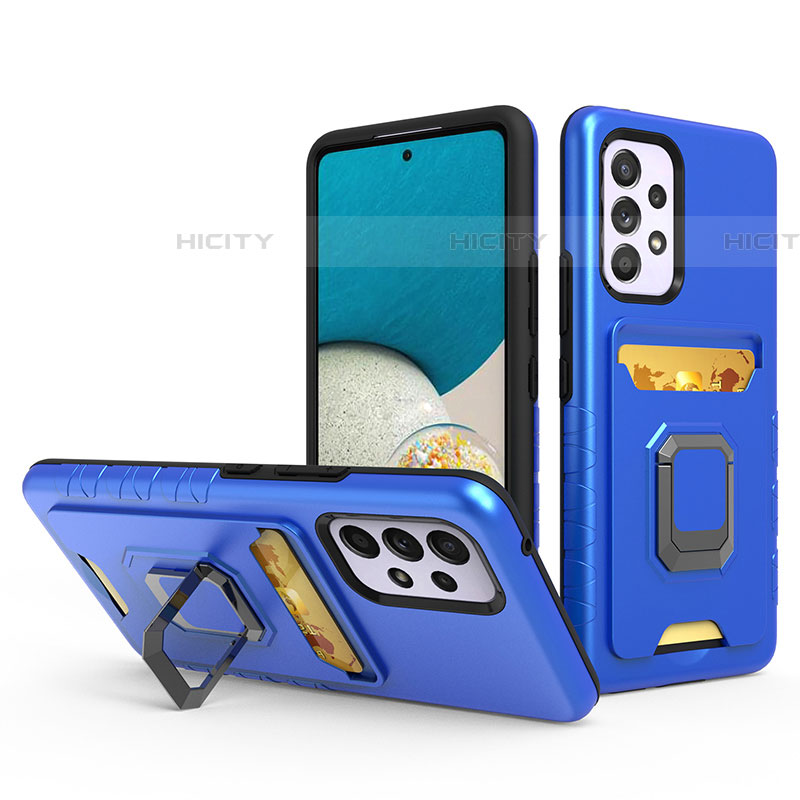 Funda Bumper Silicona y Plastico Mate Carcasa con Magnetico Anillo de dedo Soporte J03S para Samsung Galaxy A53 5G Azul