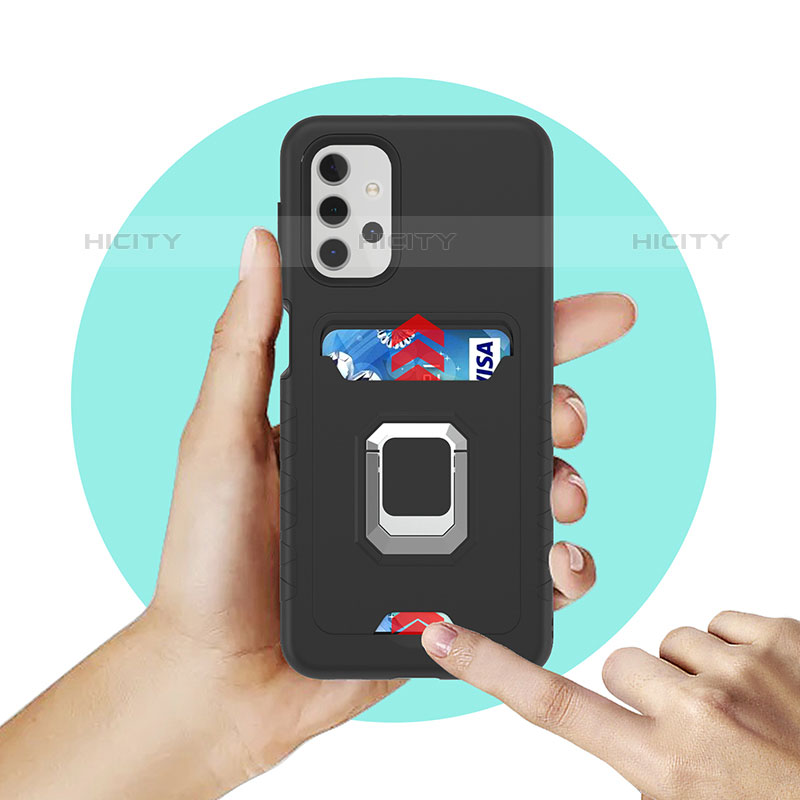 Funda Bumper Silicona y Plastico Mate Carcasa con Magnetico Anillo de dedo Soporte J03S para Samsung Galaxy M32 5G