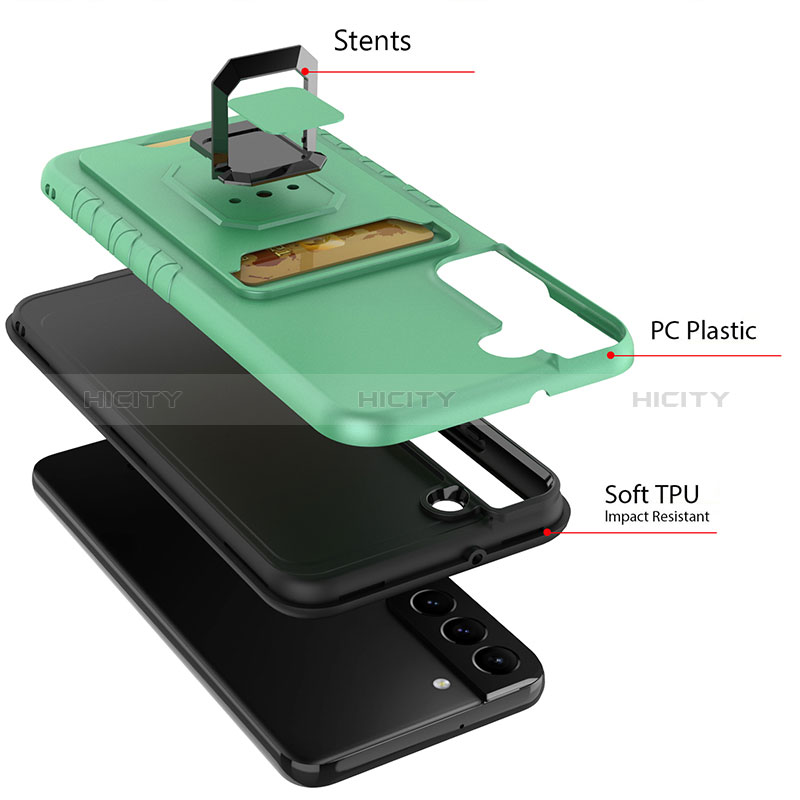 Funda Bumper Silicona y Plastico Mate Carcasa con Magnetico Anillo de dedo Soporte J03S para Samsung Galaxy S22 5G