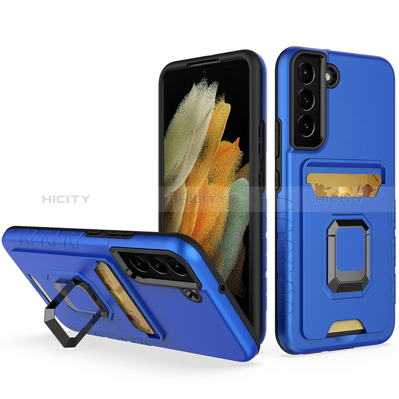 Funda Bumper Silicona y Plastico Mate Carcasa con Magnetico Anillo de dedo Soporte J03S para Samsung Galaxy S23 5G Azul