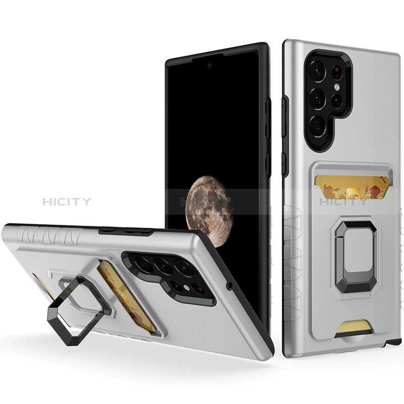 Funda Bumper Silicona y Plastico Mate Carcasa con Magnetico Anillo de dedo Soporte J03S para Samsung Galaxy S23 Ultra 5G
