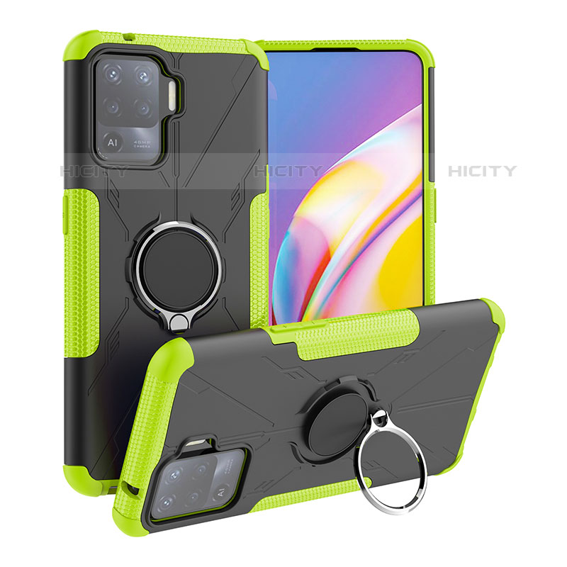 Funda Bumper Silicona y Plastico Mate Carcasa con Magnetico Anillo de dedo Soporte JX1 para Oppo F19 Pro Verde