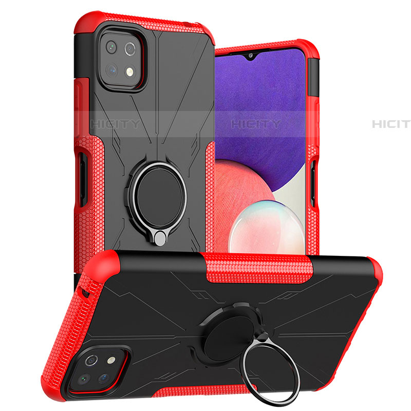 Funda Bumper Silicona y Plastico Mate Carcasa con Magnetico Anillo de dedo Soporte JX1 para Samsung Galaxy F42 5G Rojo
