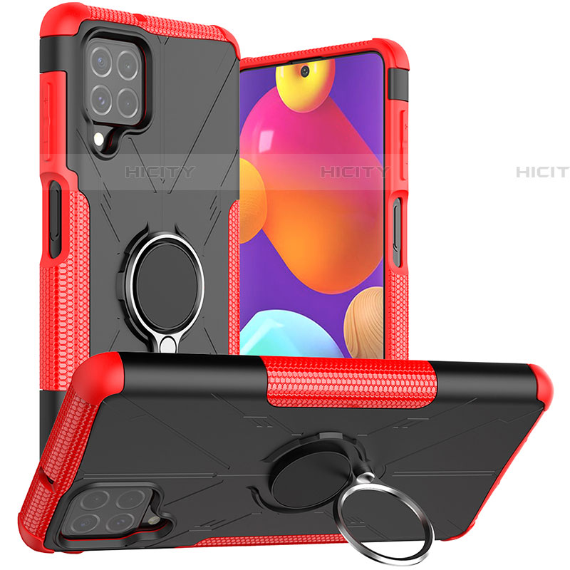 Funda Bumper Silicona y Plastico Mate Carcasa con Magnetico Anillo de dedo Soporte JX1 para Samsung Galaxy F62 5G Rojo