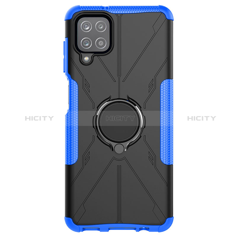 Funda Bumper Silicona y Plastico Mate Carcasa con Magnetico Anillo de dedo Soporte JX1 para Samsung Galaxy M12 Azul