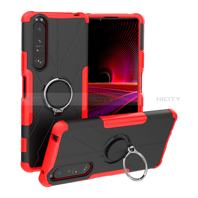 Funda Bumper Silicona y Plastico Mate Carcasa con Magnetico Anillo de dedo Soporte JX1 para Sony Xperia 1 III