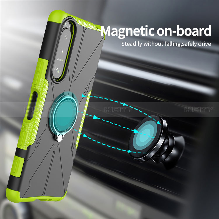 Funda Bumper Silicona y Plastico Mate Carcasa con Magnetico Anillo de dedo Soporte JX1 para Sony Xperia 5 III
