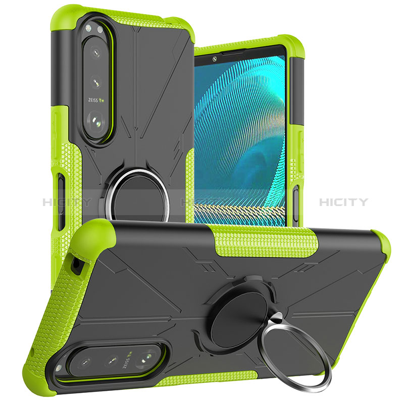Funda Bumper Silicona y Plastico Mate Carcasa con Magnetico Anillo de dedo Soporte JX1 para Sony Xperia 5 III Verde