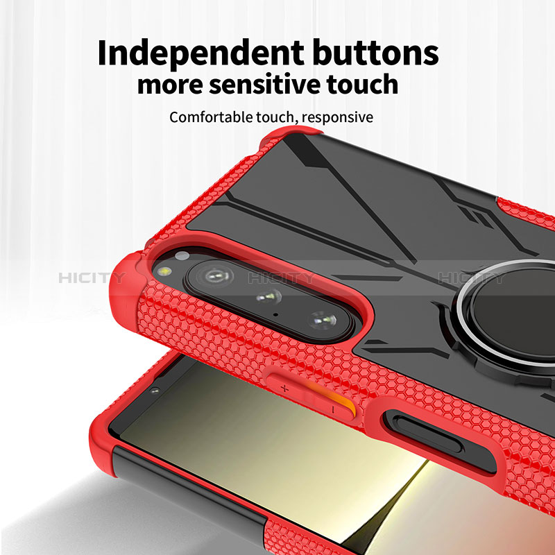 Funda Bumper Silicona y Plastico Mate Carcasa con Magnetico Anillo de dedo Soporte JX1 para Sony Xperia 5 IV