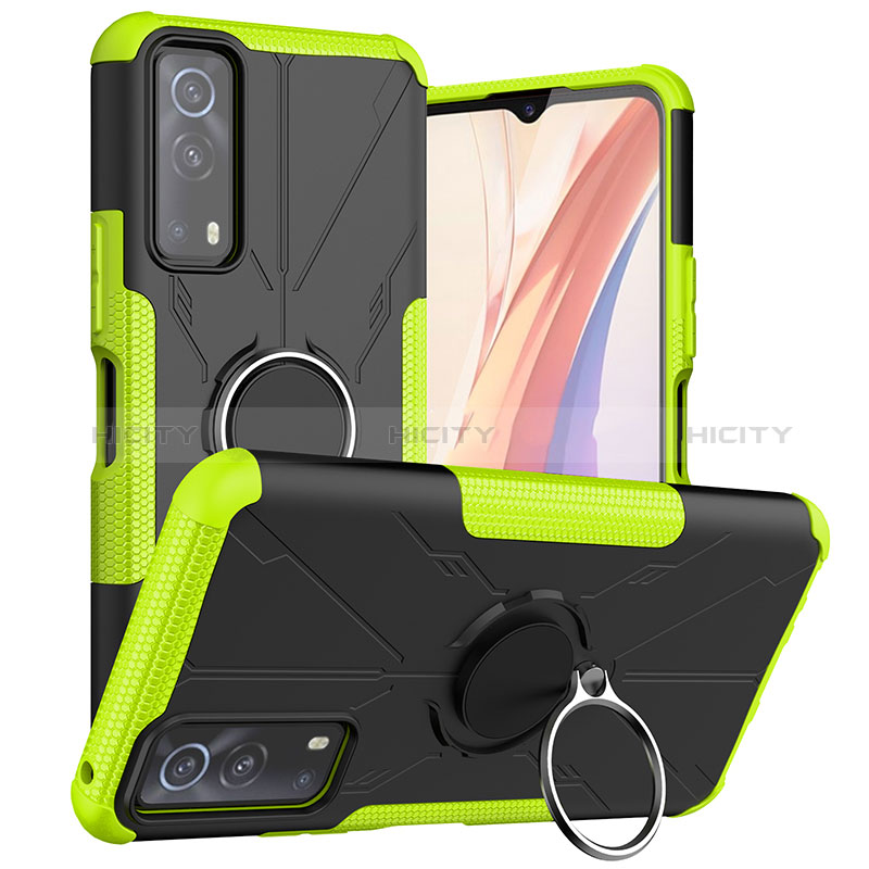 Funda Bumper Silicona y Plastico Mate Carcasa con Magnetico Anillo de dedo Soporte JX1 para Vivo Y75s 5G Verde