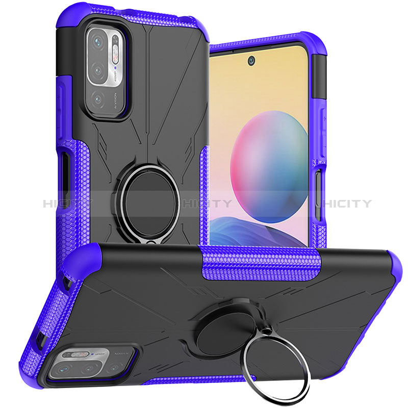 Funda Bumper Silicona y Plastico Mate Carcasa con Magnetico Anillo de dedo Soporte JX1 para Xiaomi POCO M3 Pro 5G