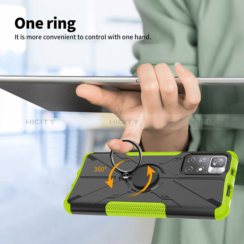 Funda Bumper Silicona y Plastico Mate Carcasa con Magnetico Anillo de dedo Soporte JX1 para Xiaomi Poco M4 Pro 5G
