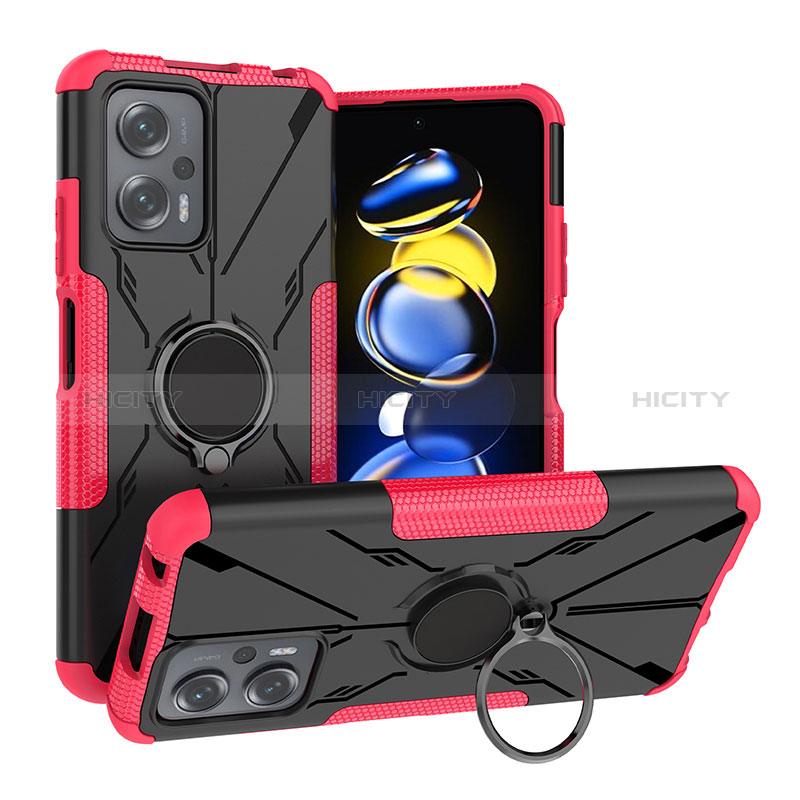 Funda Bumper Silicona y Plastico Mate Carcasa con Magnetico Anillo de dedo Soporte JX1 para Xiaomi Poco X4 GT 5G Rosa Roja