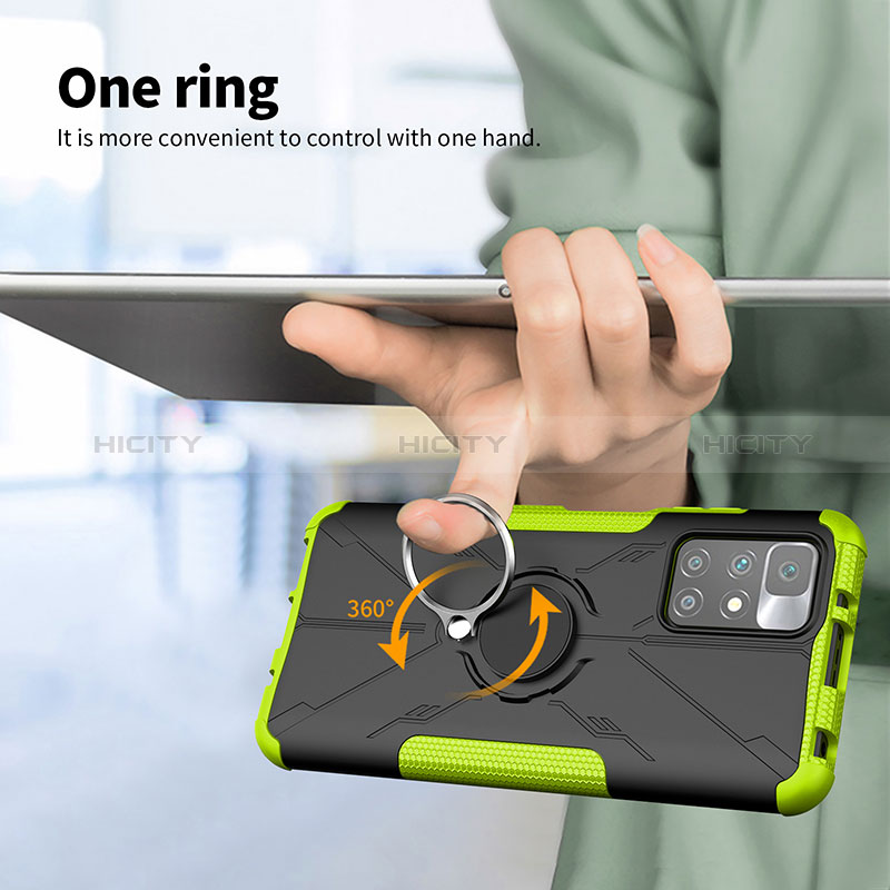Funda Bumper Silicona y Plastico Mate Carcasa con Magnetico Anillo de dedo Soporte JX1 para Xiaomi Redmi 10 4G