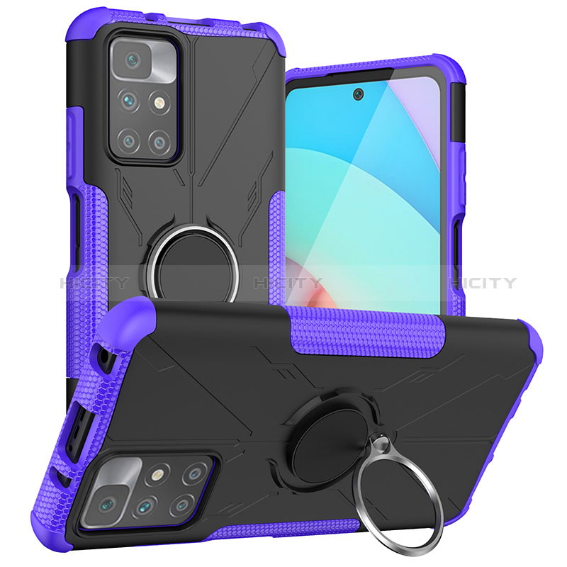 Funda Bumper Silicona y Plastico Mate Carcasa con Magnetico Anillo de dedo Soporte JX1 para Xiaomi Redmi 10 4G