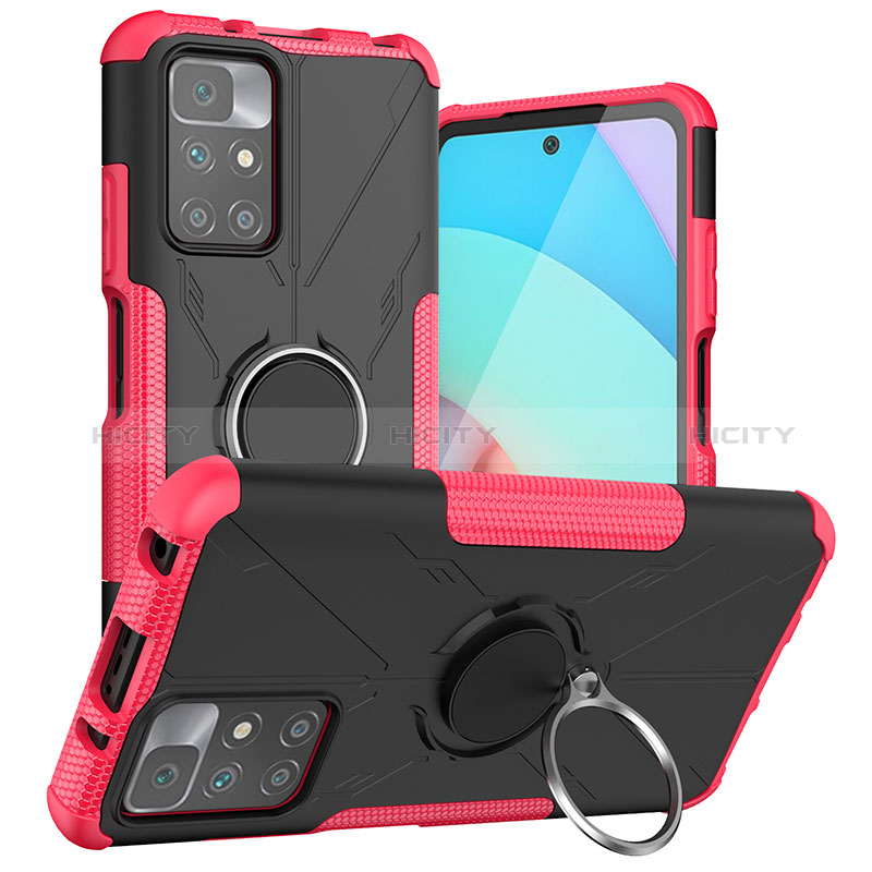 Funda Bumper Silicona y Plastico Mate Carcasa con Magnetico Anillo de dedo Soporte JX1 para Xiaomi Redmi 10 4G