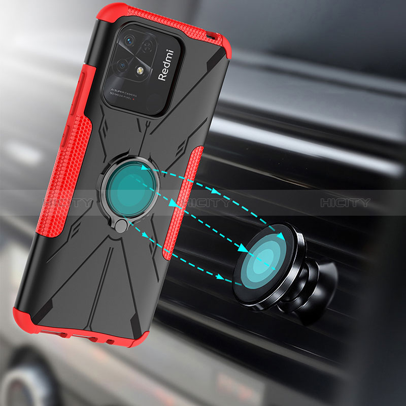 Funda Bumper Silicona y Plastico Mate Carcasa con Magnetico Anillo de dedo Soporte JX1 para Xiaomi Redmi 10 Power
