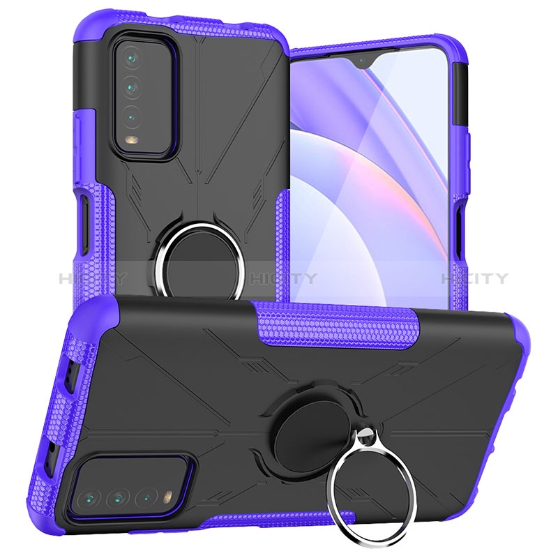 Funda Bumper Silicona y Plastico Mate Carcasa con Magnetico Anillo de dedo Soporte JX1 para Xiaomi Redmi 9T 4G