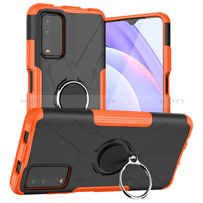 Funda Bumper Silicona y Plastico Mate Carcasa con Magnetico Anillo de dedo Soporte JX1 para Xiaomi Redmi 9T 4G Naranja