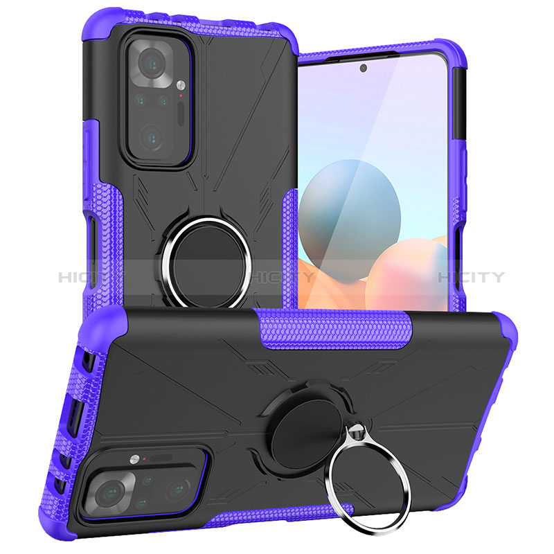 Funda Bumper Silicona y Plastico Mate Carcasa con Magnetico Anillo de dedo Soporte JX1 para Xiaomi Redmi Note 10 Pro Max