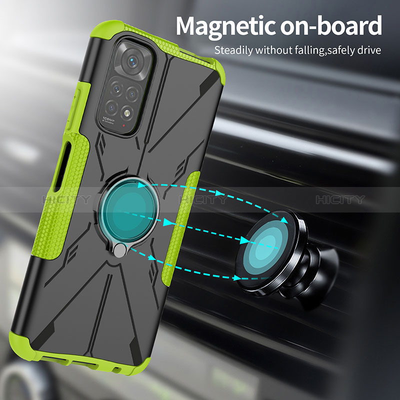 Funda Bumper Silicona y Plastico Mate Carcasa con Magnetico Anillo de dedo Soporte JX1 para Xiaomi Redmi Note 11 4G (2022)
