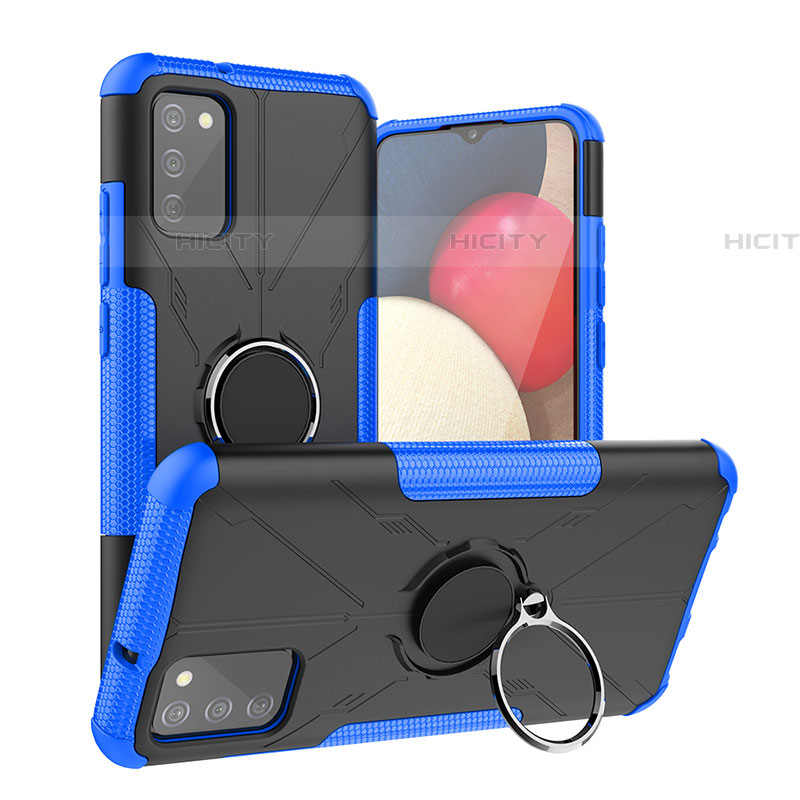 Funda Bumper Silicona y Plastico Mate Carcasa con Magnetico Anillo de dedo Soporte JX2 para Samsung Galaxy A03s Azul