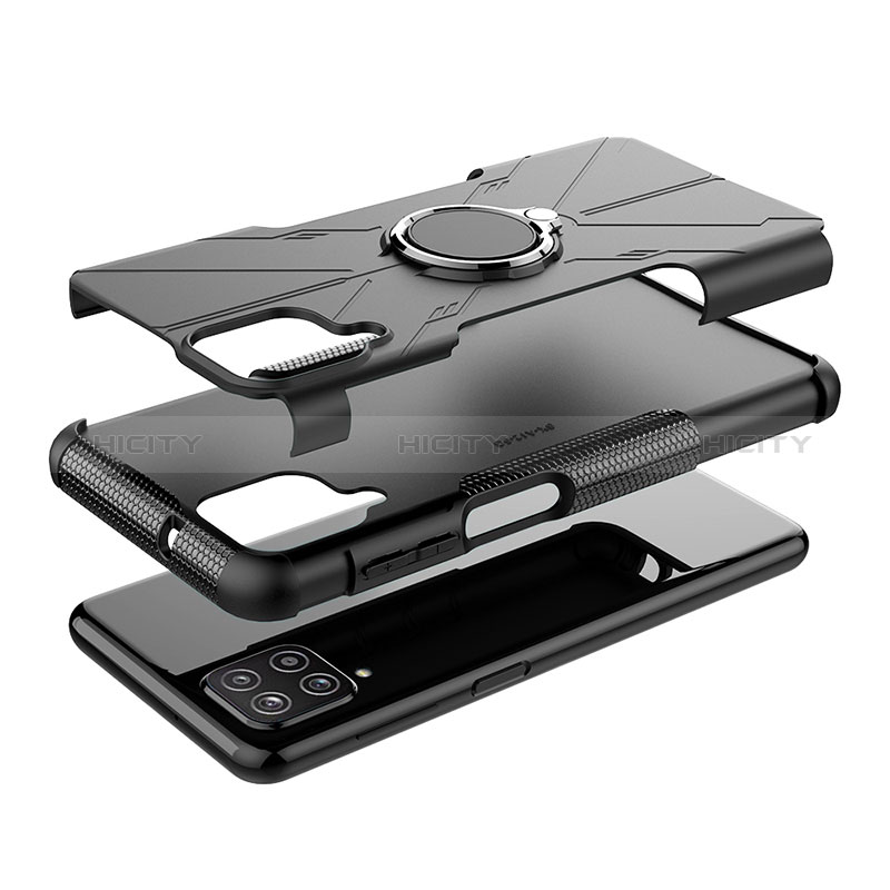 Funda Bumper Silicona y Plastico Mate Carcasa con Magnetico Anillo de dedo Soporte JX2 para Samsung Galaxy F12