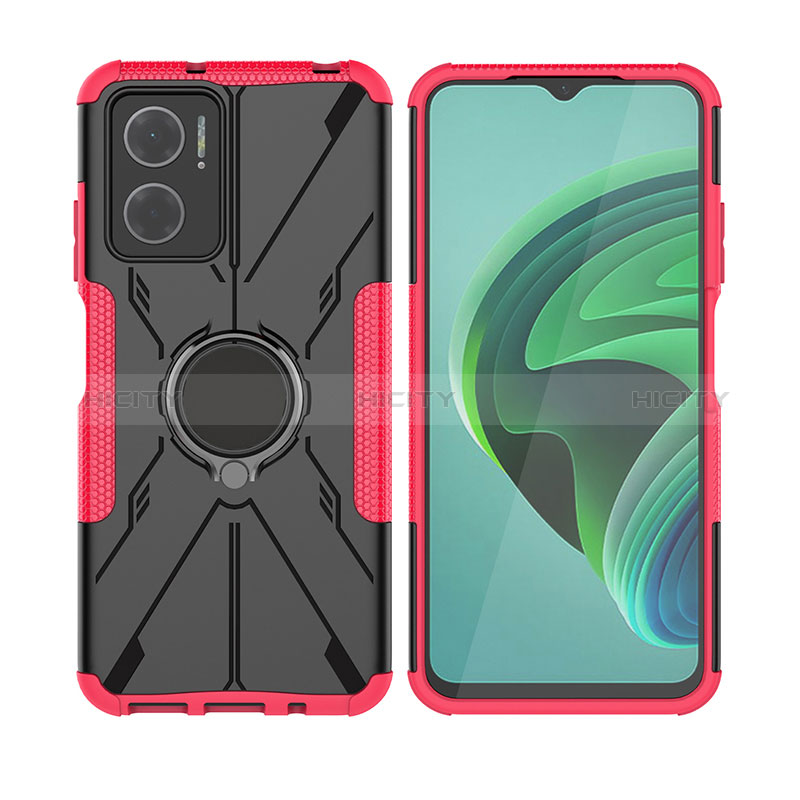 Funda Bumper Silicona y Plastico Mate Carcasa con Magnetico Anillo de dedo Soporte JX2 para Xiaomi Redmi 11 Prime 5G Rosa Roja