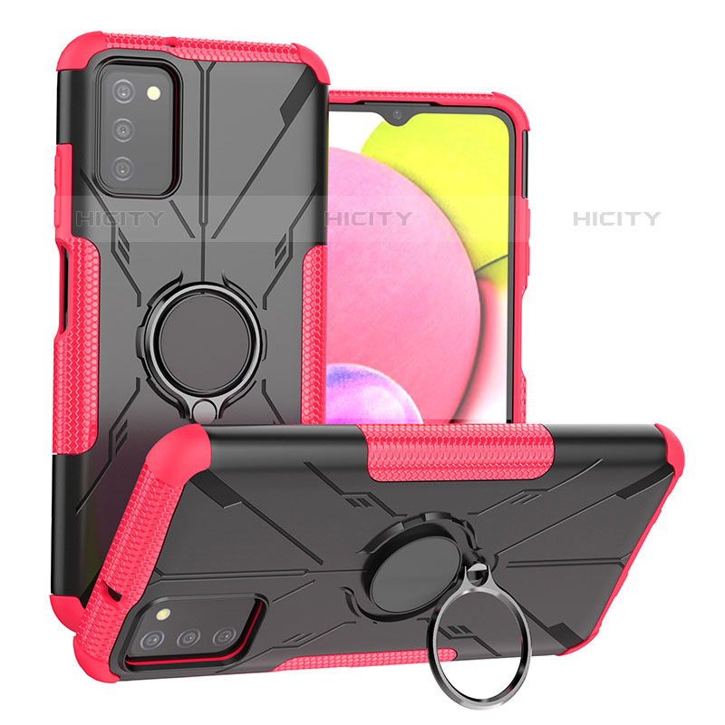 Funda Bumper Silicona y Plastico Mate Carcasa con Magnetico Anillo de dedo Soporte JX3 para Samsung Galaxy M02s Rosa Roja