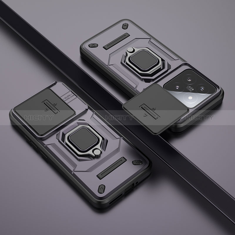Funda Bumper Silicona y Plastico Mate Carcasa con Magnetico Anillo de dedo Soporte K1C para Xiaomi Mi 14 5G