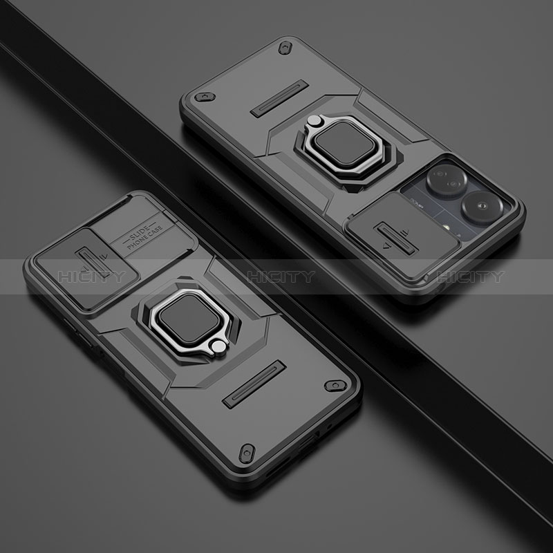 Funda Bumper Silicona y Plastico Mate Carcasa con Magnetico Anillo de dedo Soporte K1C para Xiaomi Redmi 13C