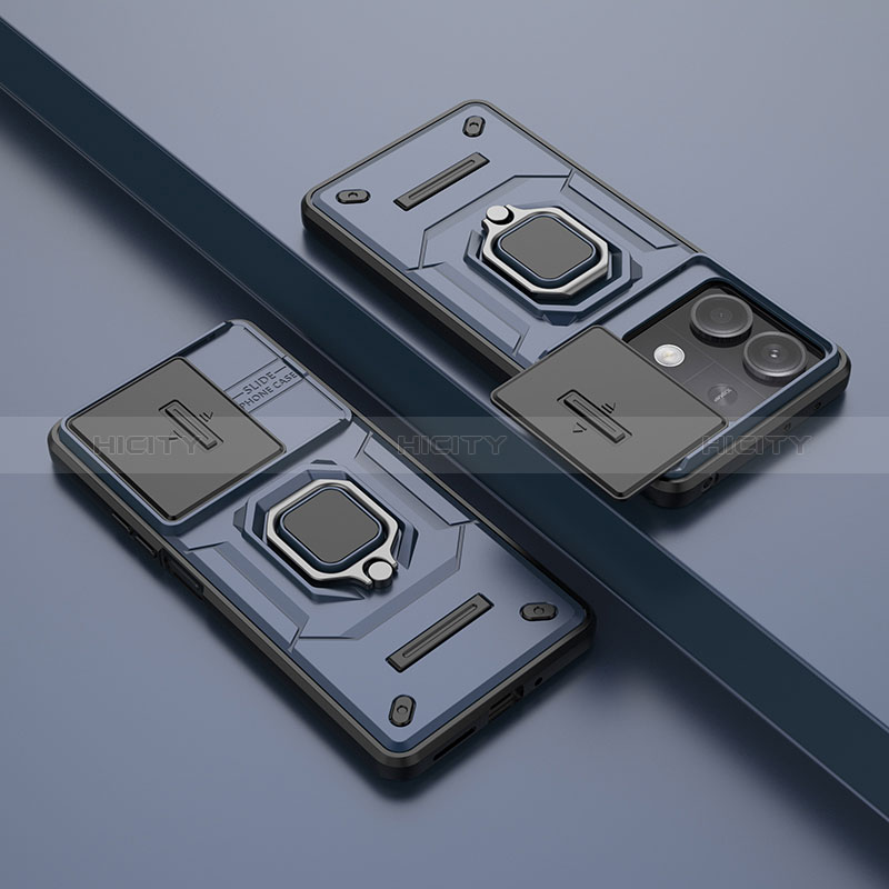 Funda Bumper Silicona y Plastico Mate Carcasa con Magnetico Anillo de dedo Soporte K1C para Xiaomi Redmi Note 13 5G Azul