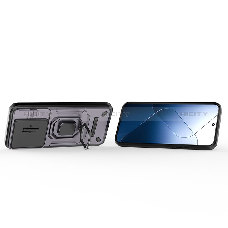 Funda Bumper Silicona y Plastico Mate Carcasa con Magnetico Anillo de dedo Soporte K2C para Xiaomi Mi 14 Pro 5G
