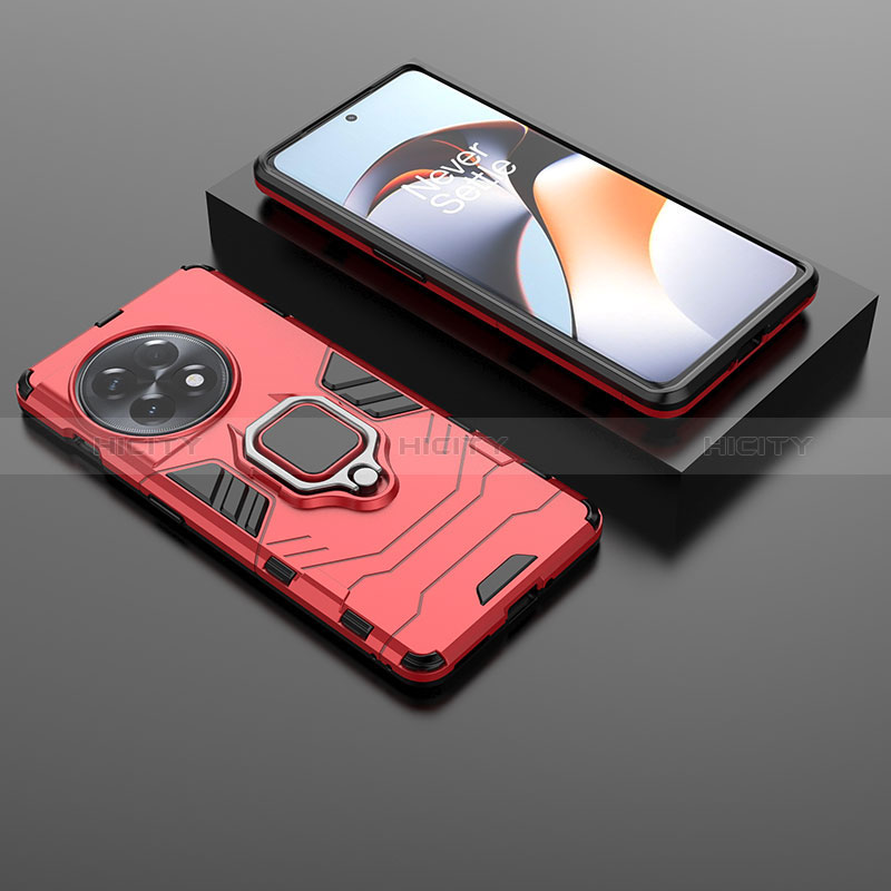 Funda Bumper Silicona y Plastico Mate Carcasa con Magnetico Anillo de dedo Soporte KC1 para OnePlus 11R 5G Rojo