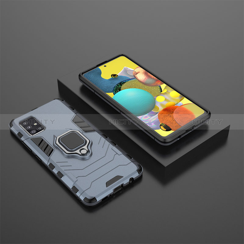 Funda Bumper Silicona y Plastico Mate Carcasa con Magnetico Anillo de dedo Soporte KC1 para Samsung Galaxy A51 4G Azul