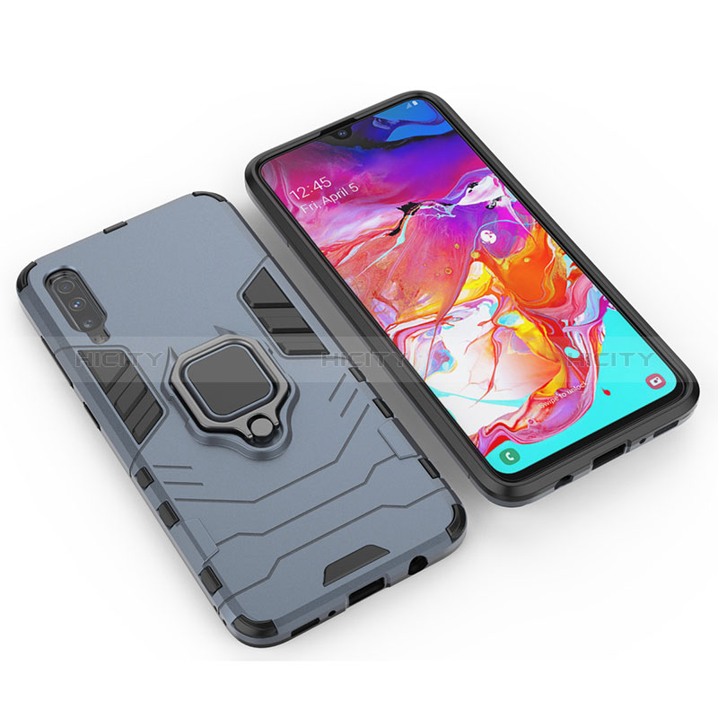 Funda Bumper Silicona y Plastico Mate Carcasa con Magnetico Anillo de dedo Soporte KC1 para Samsung Galaxy A70 Azul