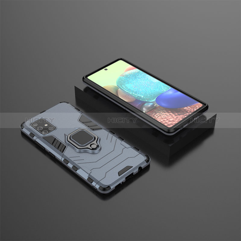 Funda Bumper Silicona y Plastico Mate Carcasa con Magnetico Anillo de dedo Soporte KC1 para Samsung Galaxy A71 4G A715 Azul