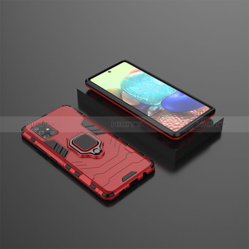 Funda Bumper Silicona y Plastico Mate Carcasa con Magnetico Anillo de dedo Soporte KC1 para Samsung Galaxy A71 4G A715 Rojo