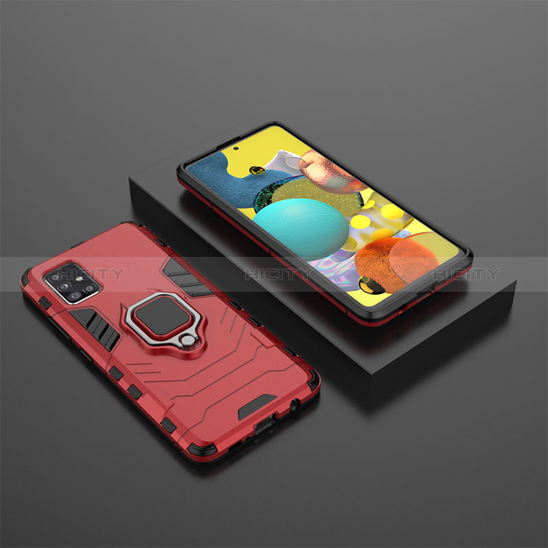 Funda Bumper Silicona y Plastico Mate Carcasa con Magnetico Anillo de dedo Soporte KC1 para Samsung Galaxy M40S Rojo