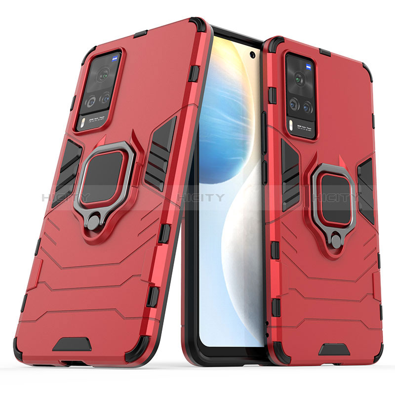 Funda Bumper Silicona y Plastico Mate Carcasa con Magnetico Anillo de dedo Soporte KC1 para Vivo X60 Pro 5G