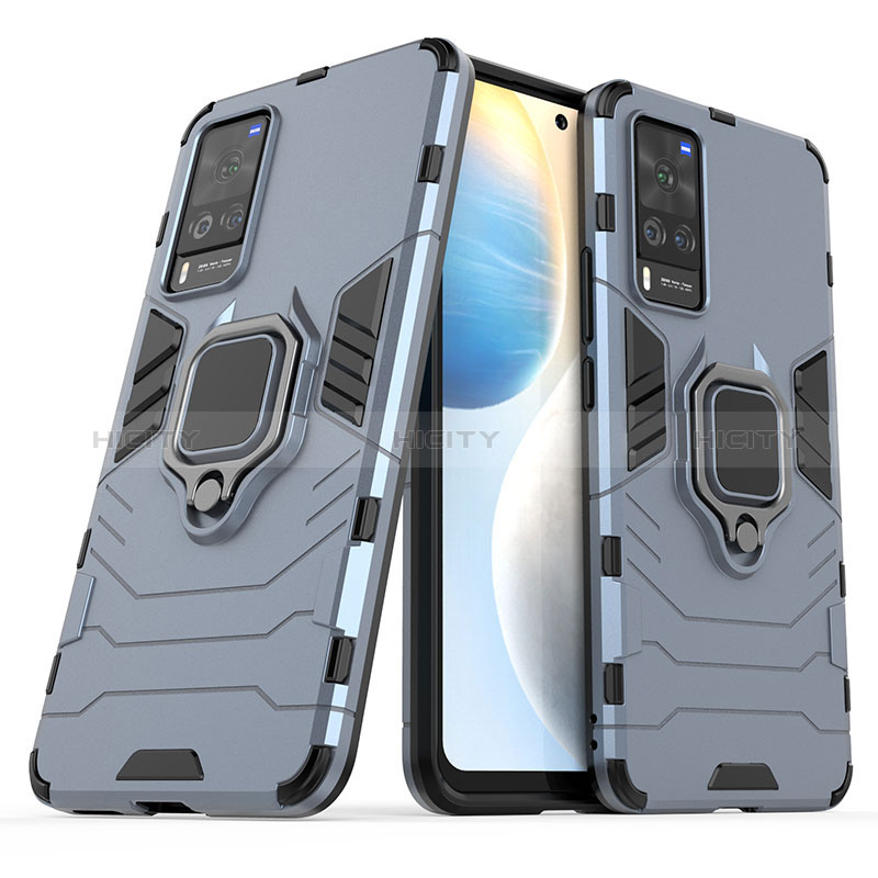 Funda Bumper Silicona y Plastico Mate Carcasa con Magnetico Anillo de dedo Soporte KC1 para Vivo X60 Pro 5G