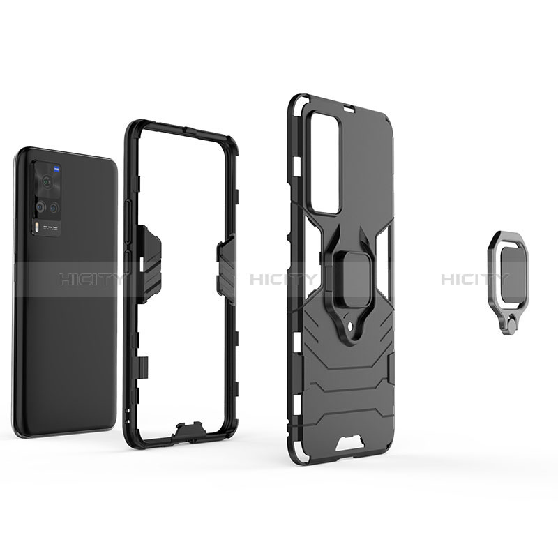 Funda Bumper Silicona y Plastico Mate Carcasa con Magnetico Anillo de dedo Soporte KC1 para Vivo X60 Pro 5G