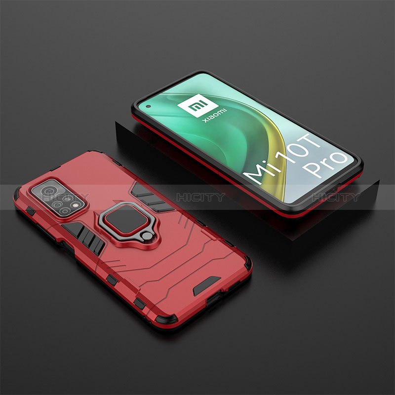 Funda Bumper Silicona y Plastico Mate Carcasa con Magnetico Anillo de dedo Soporte KC1 para Xiaomi Mi 10T Pro 5G Rojo