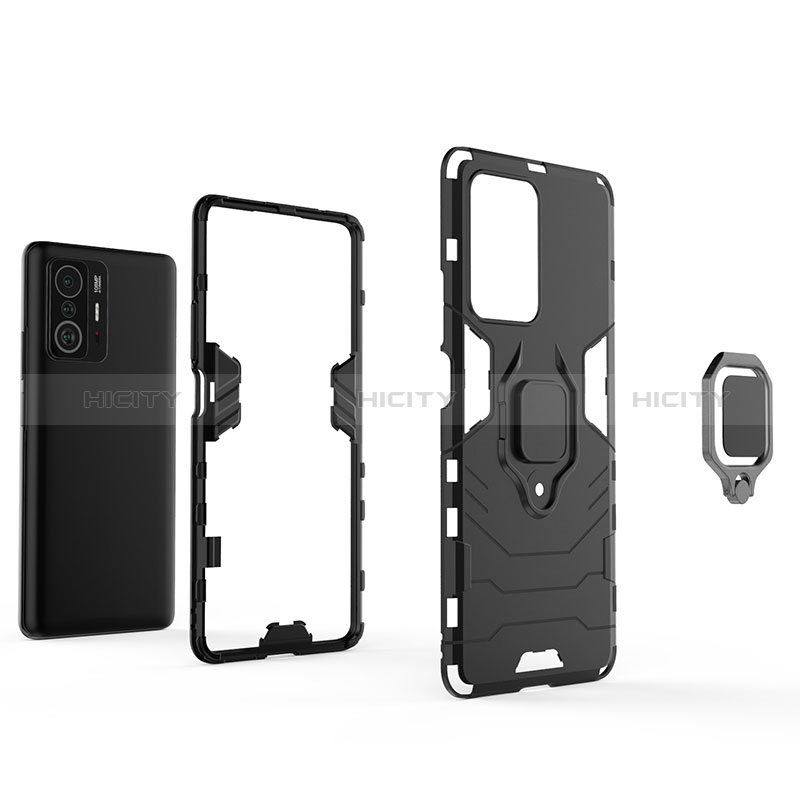 Funda Bumper Silicona y Plastico Mate Carcasa con Magnetico Anillo de dedo Soporte KC1 para Xiaomi Mi 11T Pro 5G