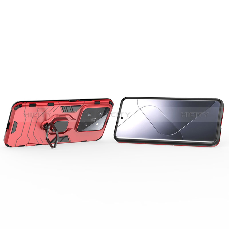 Funda Bumper Silicona y Plastico Mate Carcasa con Magnetico Anillo de dedo Soporte KC1 para Xiaomi Mi 14 5G