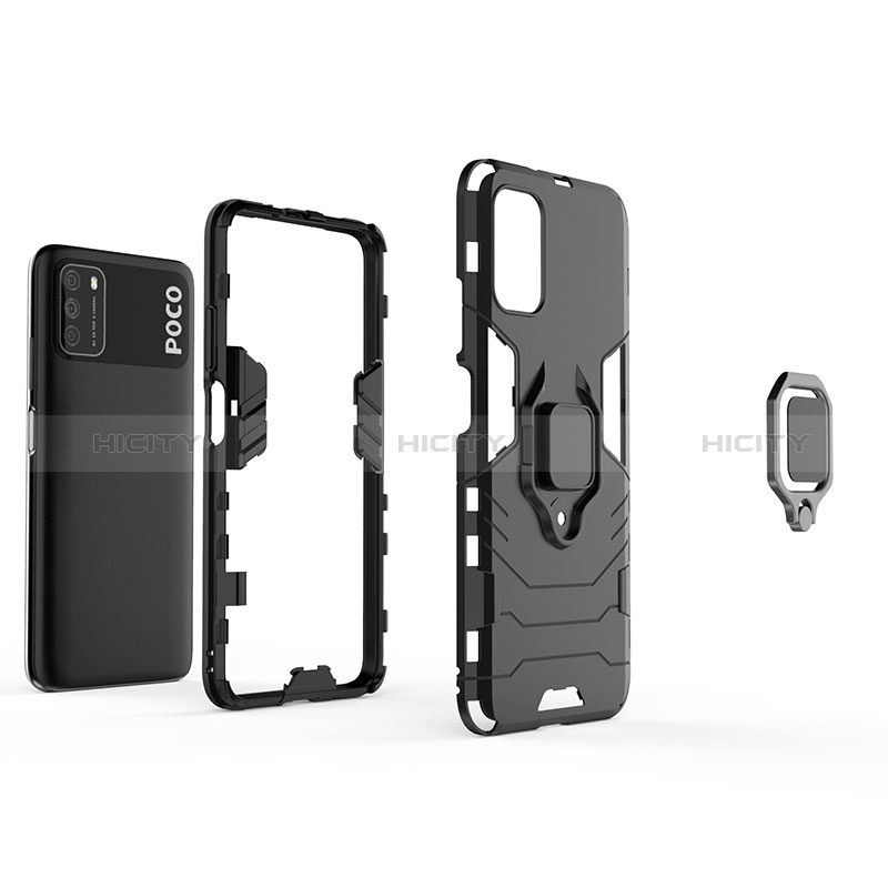 Funda Bumper Silicona y Plastico Mate Carcasa con Magnetico Anillo de dedo Soporte KC1 para Xiaomi Poco M3