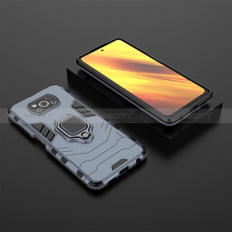 Funda Bumper Silicona y Plastico Mate Carcasa con Magnetico Anillo de dedo Soporte KC1 para Xiaomi Poco X3 NFC