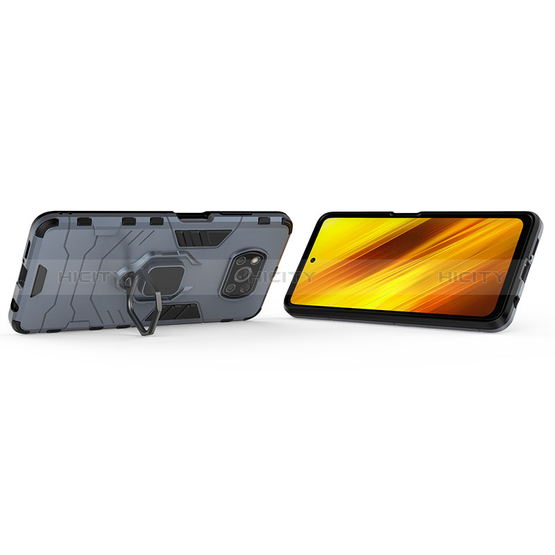 Funda Bumper Silicona y Plastico Mate Carcasa con Magnetico Anillo de dedo Soporte KC1 para Xiaomi Poco X3 NFC