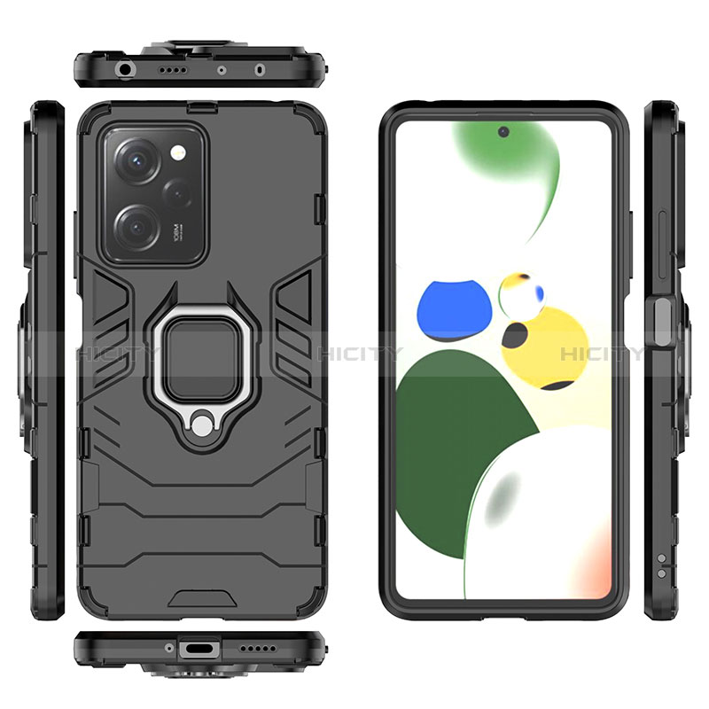 Funda Bumper Silicona y Plastico Mate Carcasa con Magnetico Anillo de dedo Soporte KC1 para Xiaomi Poco X5 Pro 5G