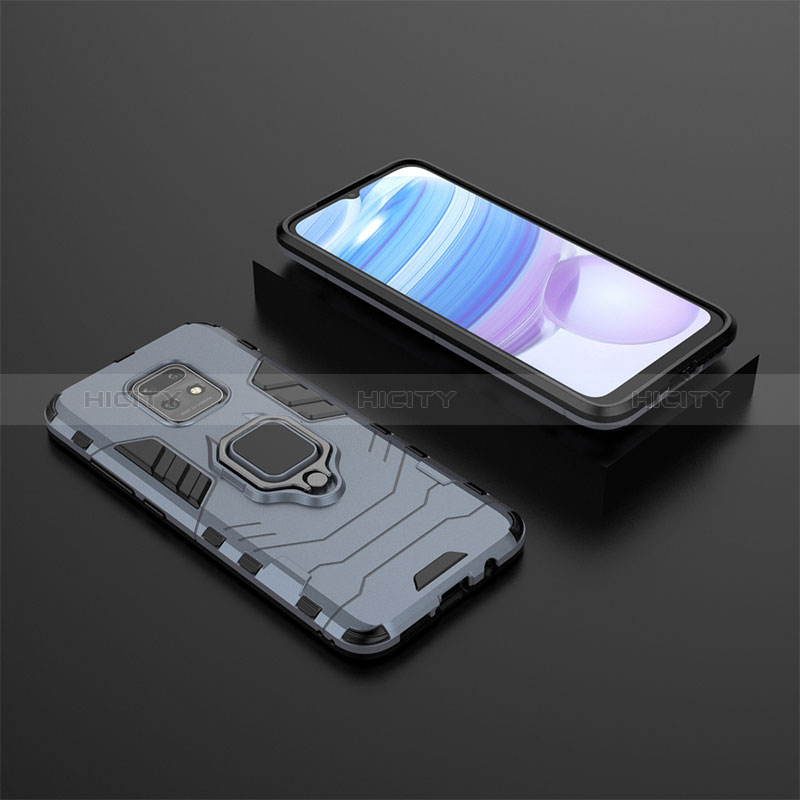 Funda Bumper Silicona y Plastico Mate Carcasa con Magnetico Anillo de dedo Soporte KC1 para Xiaomi Redmi 10X 5G Azul